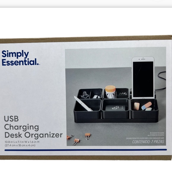 Simply Essential 7.1-Inch x 10.8-Inch USB Charging Desk Organizer in Black - Picture 1 of 7